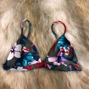 Olive flowered bikini top